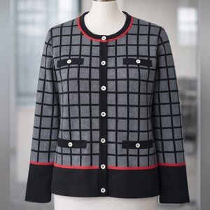Karl Lagerfeld Black and Gray Knit with Red Trim
